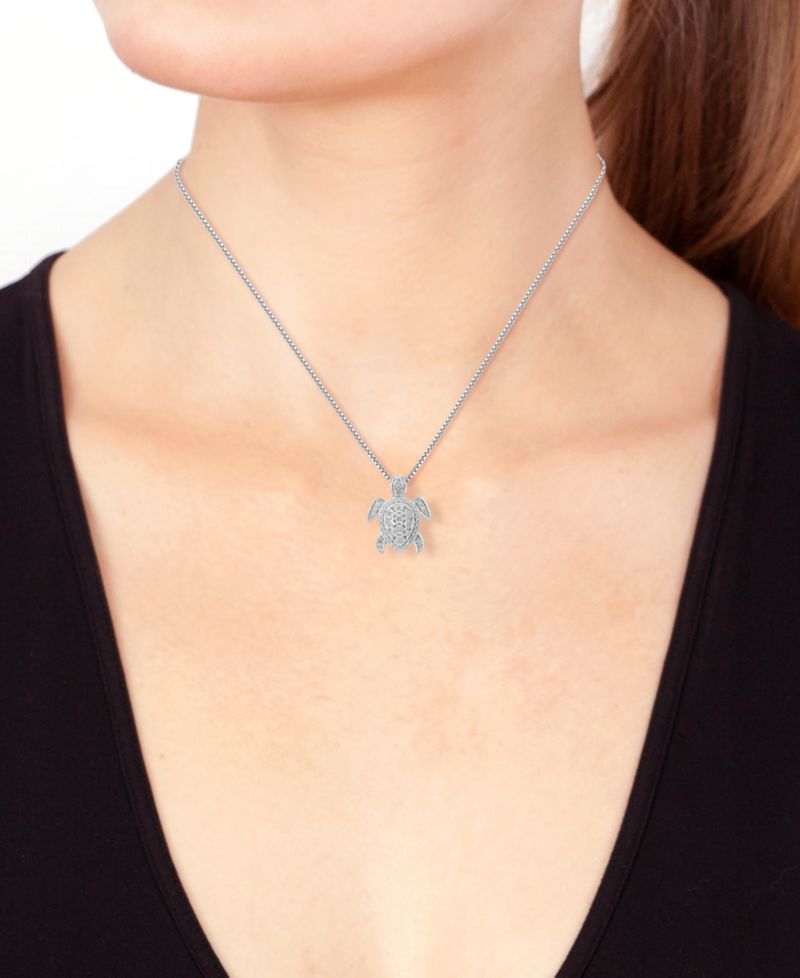 EFFY® Diamond Sea Turtle 18" Pendant Necklace (1/4 ct. t.w.) in Sterling Silver