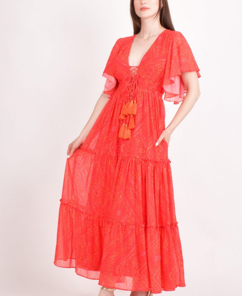 Women's Red Tiered Maxi Dress
