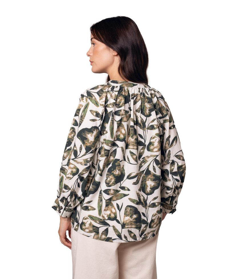 Women's Relaxed Cotton Printed V-Neck Blouse