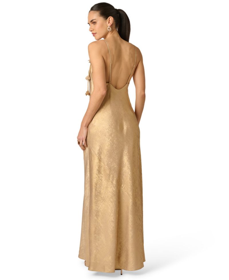 Women's Foiled Chiffon Cowl Neck Long Dress