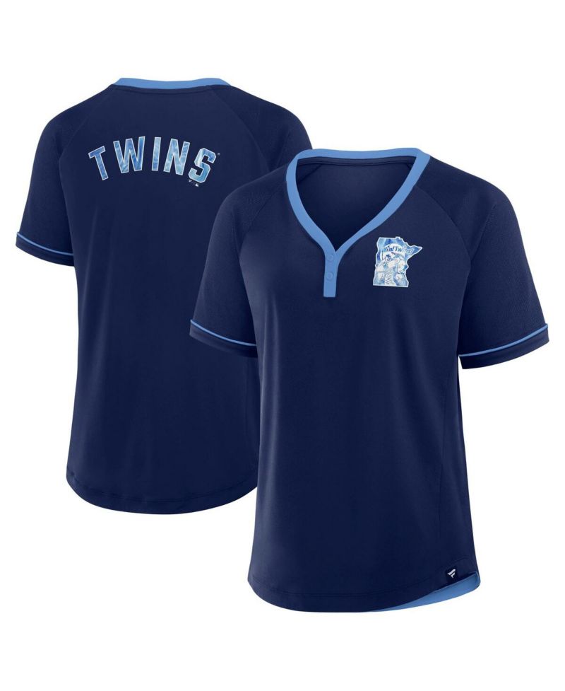 Women's Navy Minnesota Twins Cooperstown Collection League Diva Raglan V-Neck T-Shirt
