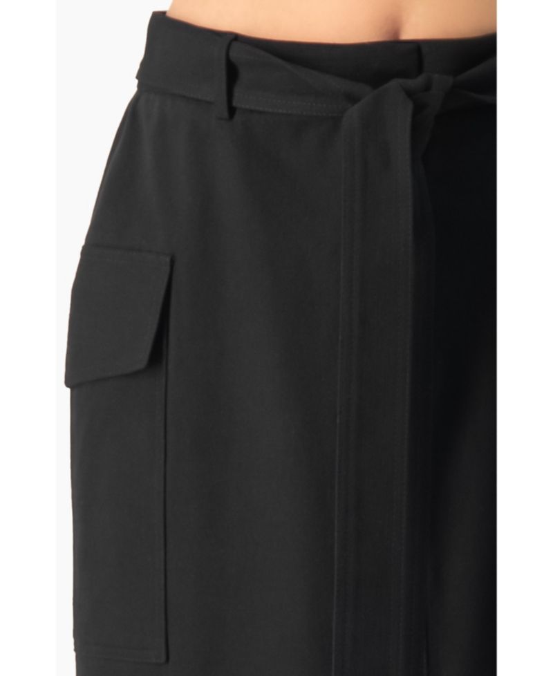 Women's High-Waisted Belted Side-Slit Midi Skirt