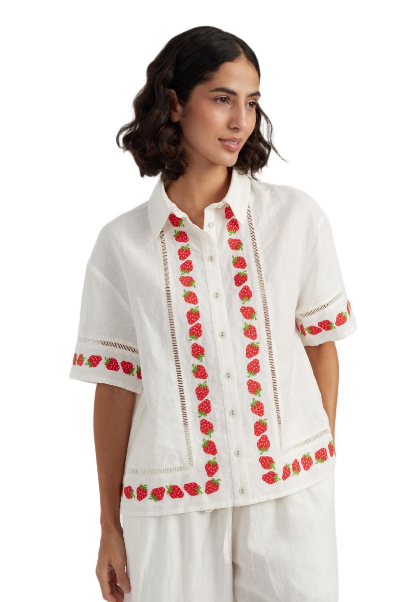 Women's Chinti and Parker Linen-Blend Strawberry Shirt