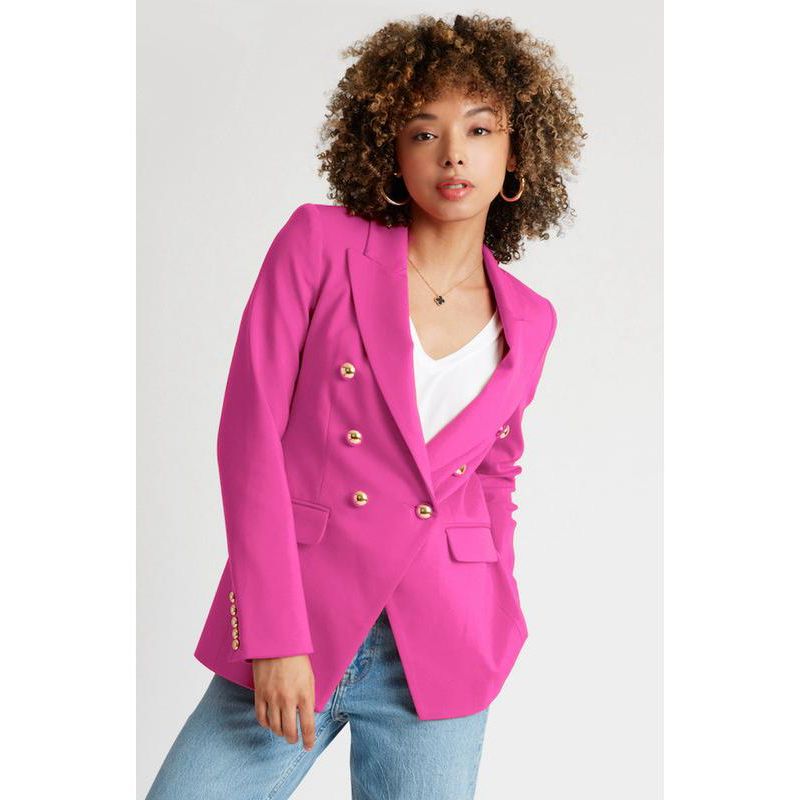 Women's Pauline Double Breasted Fitted Luxury Ponte Blazer with 5-Button Sleeves with Real Buttonholes and Optional Turn Up Cuff