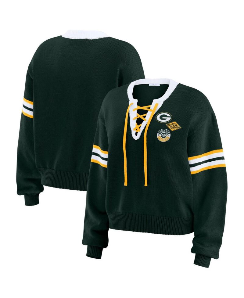 Women's Green Green Bay Packers Lace-Up Sweater