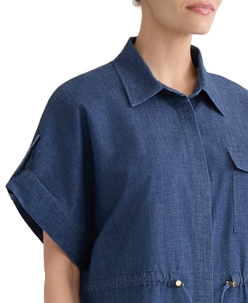 Women's Button-Front Cinch Waist Shirt
