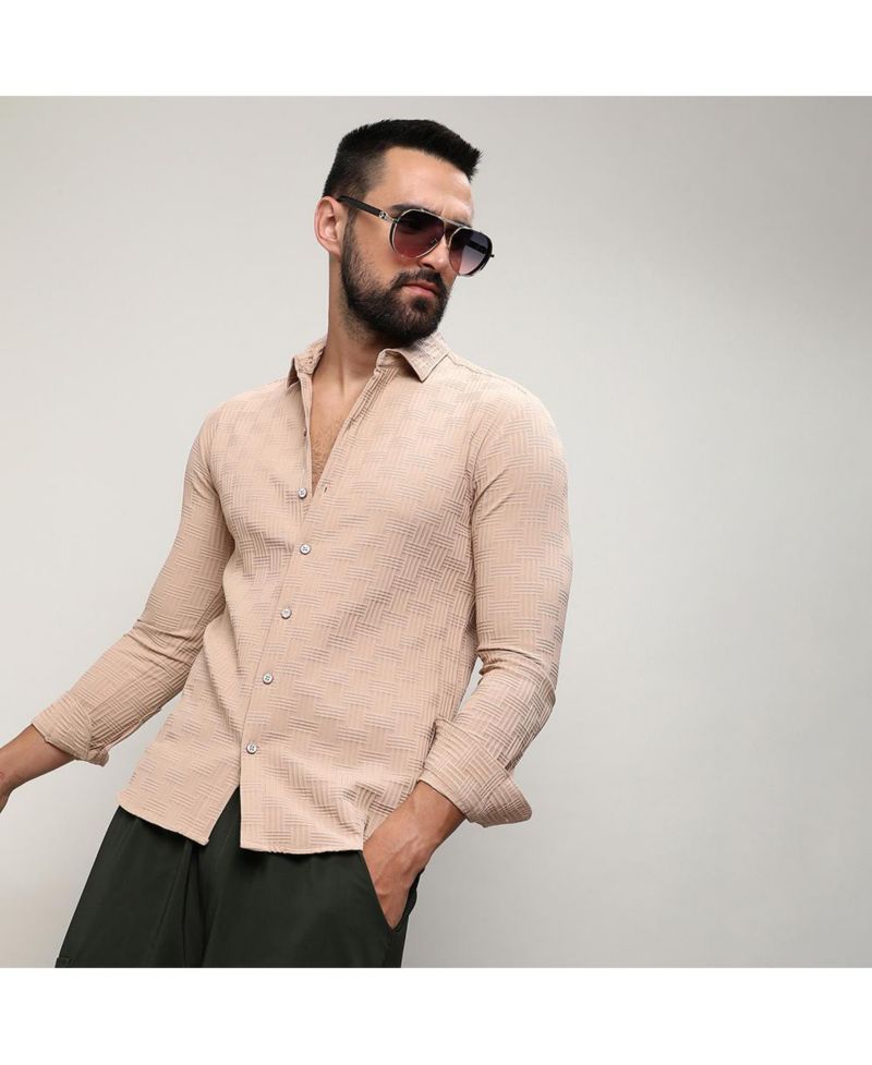 Men's Beige Self-Design Intertwine Shirt