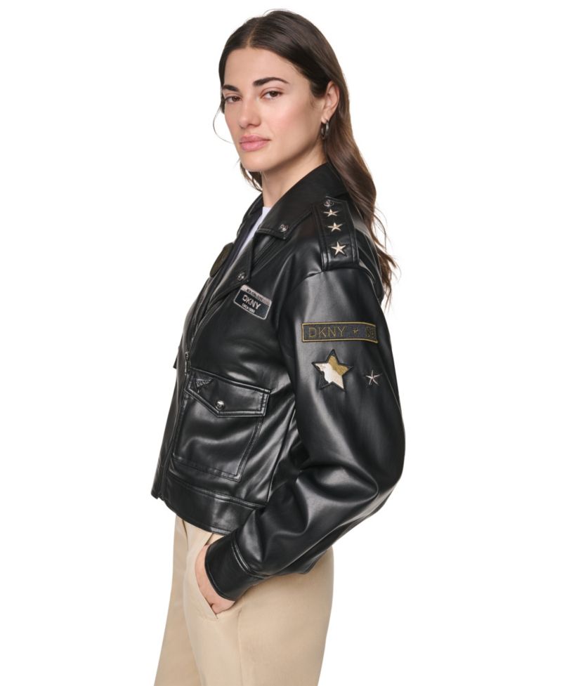 Women's Faux Leather Collared Zip-Front Jacket