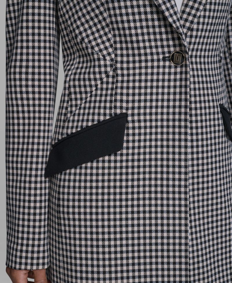 Women's Checkered One-Button Blazer