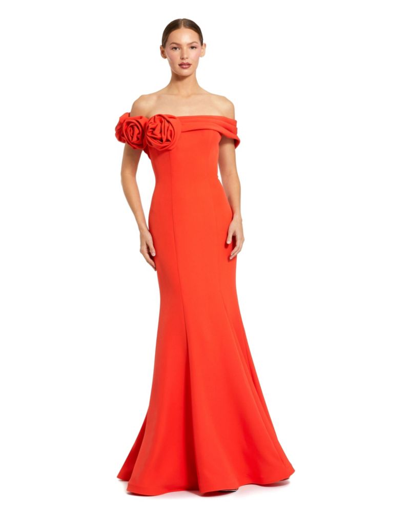 Women's 3D Floral Crepe Off The Shoulder Gown