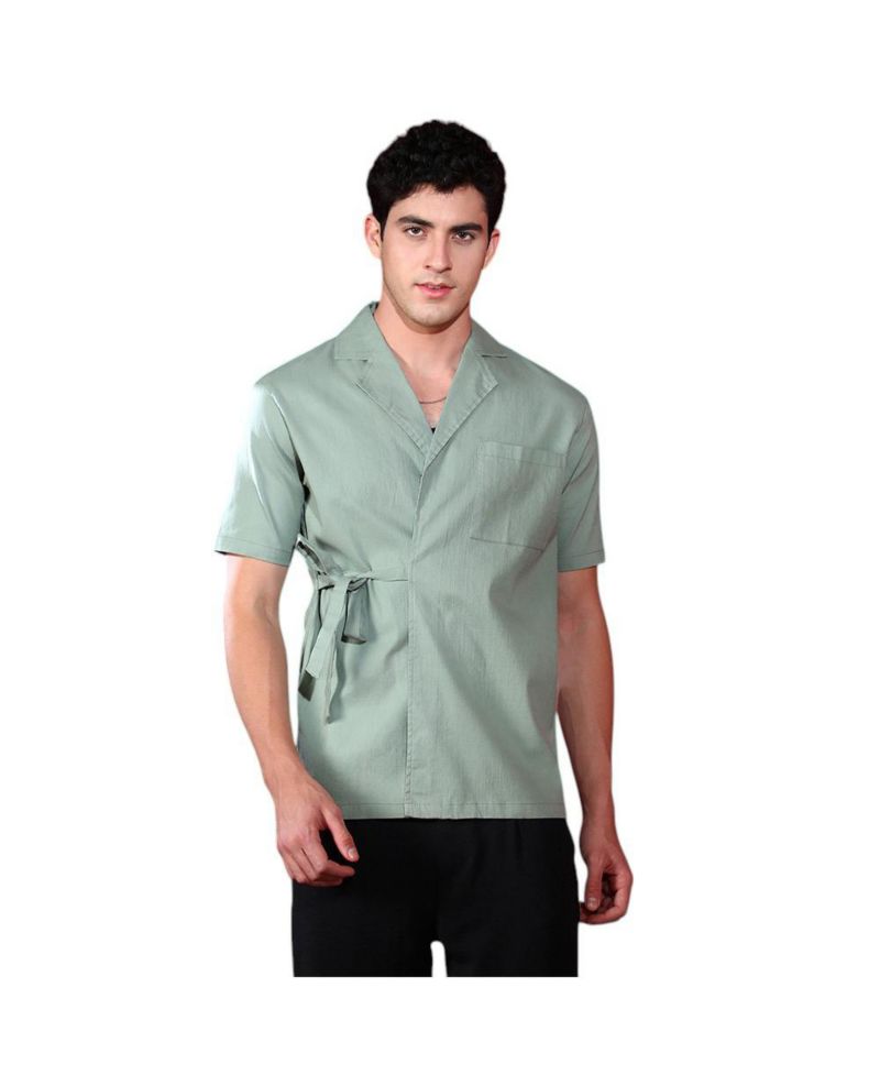Men's Sage Green Korean Wrap Shirt