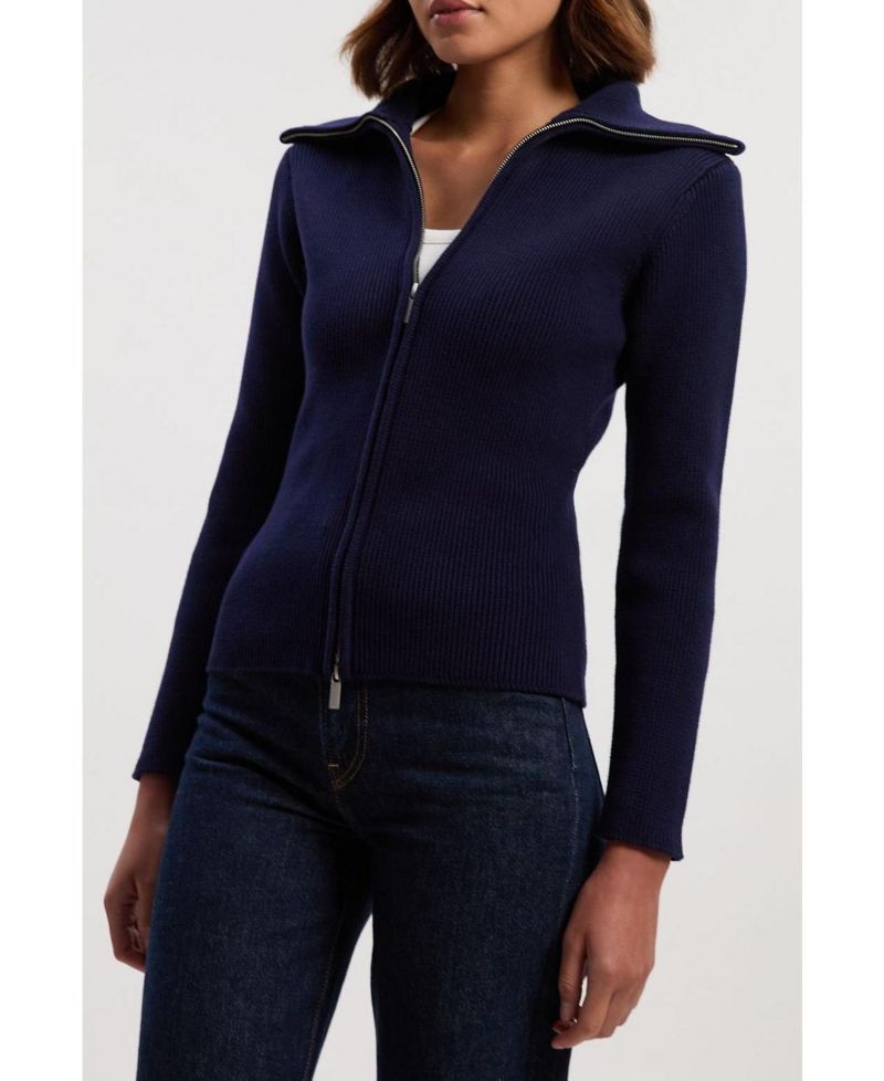 Women's Cotton Zip Through Collar Knit Cardigan