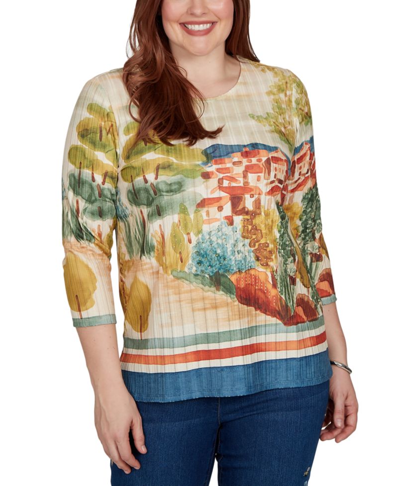 Petite Side-Slit 3/4-Sleeve Knit Top