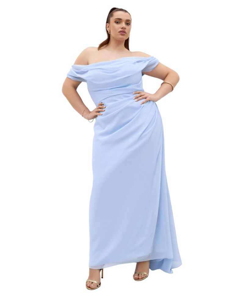 Plus Size Soft Love Off-Shoulder Gathered-Drape Bodice Maxi Dress
