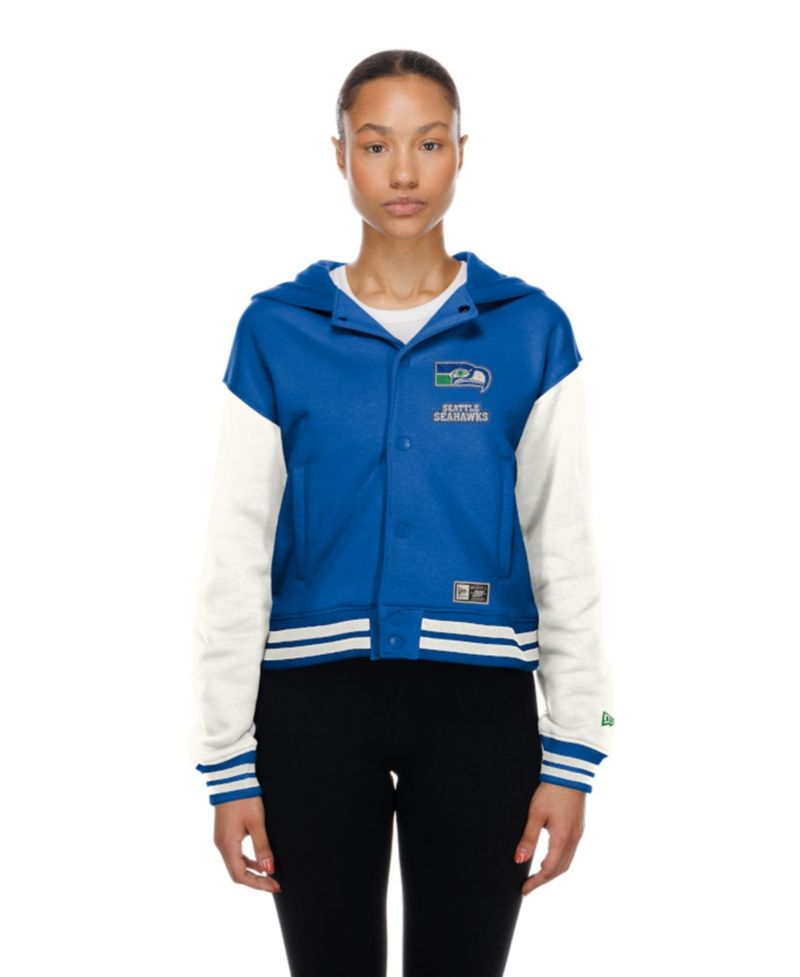 Women's Seattle Seahawks Royal Throwback Full-Snap Hooded Jacket