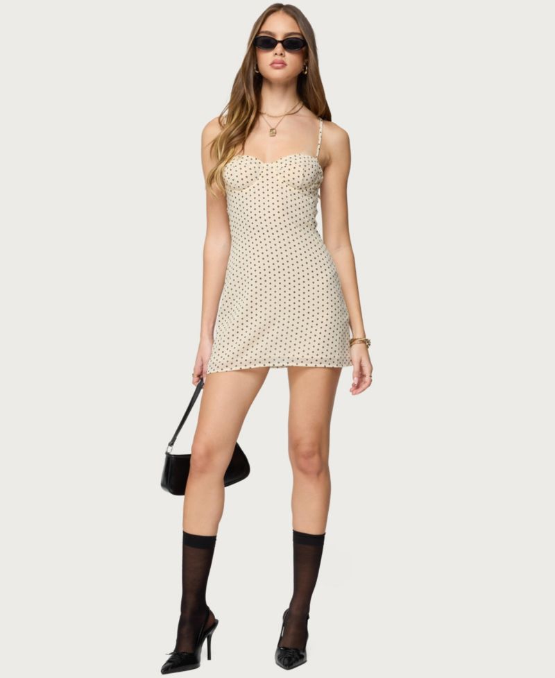 Womens Polka Dot Cupped Chiffon Mini Dress