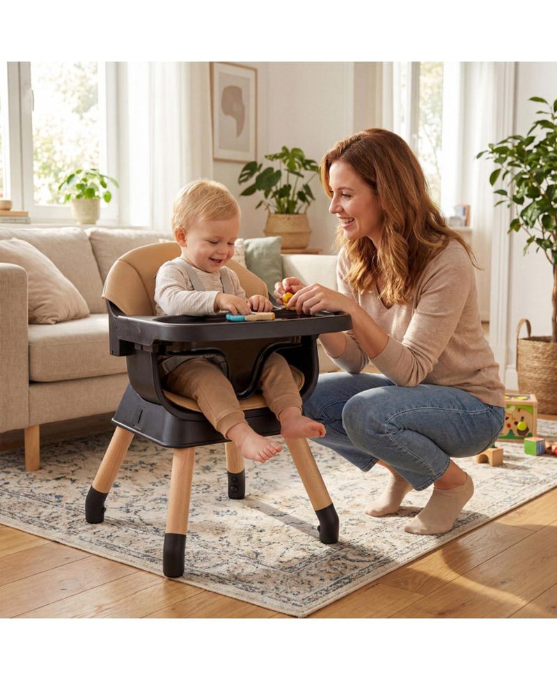 Convertible High Chair with Solid Wood Legs and 5-Point Harness