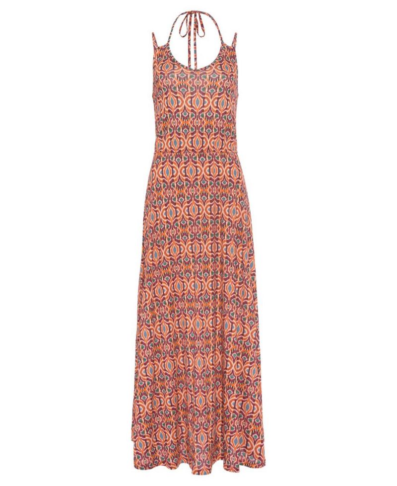 Women's Viscose Tropical Print Halterneck V-Neck Maxi Dress