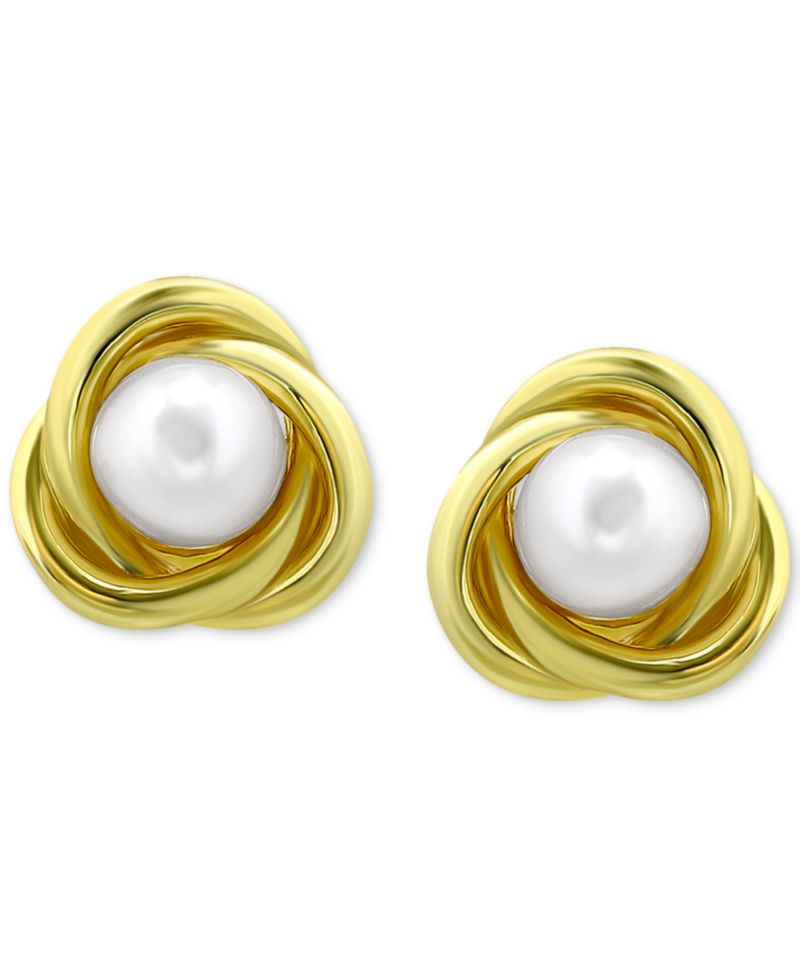 Cultured Freshwater Pearl (5mm) Love Knot Stud Earrings