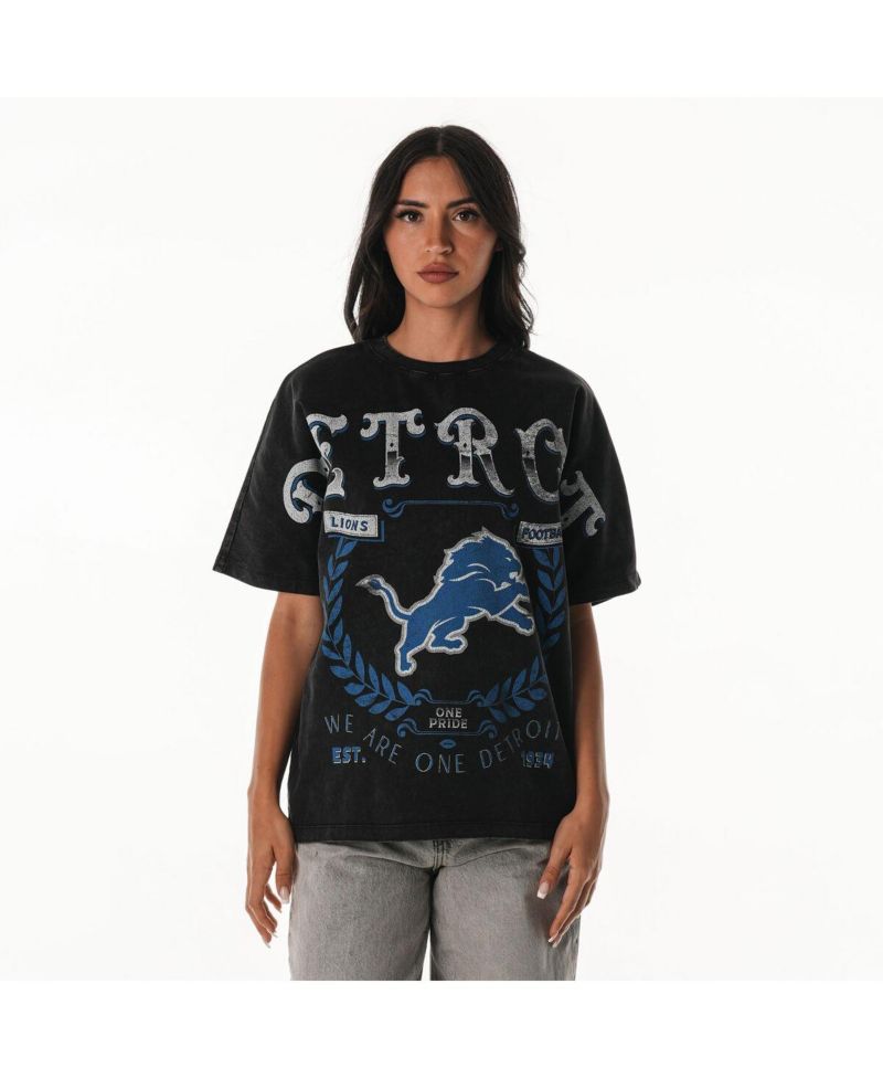Women's Black Detroit Lions Laurel Premium Baggy Dolman T-Shirt
