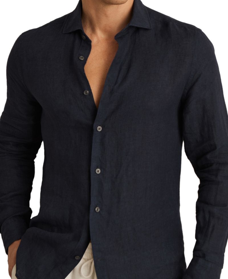 Men's Ruban Linen Cutaway Collar Regular Fit Shirt