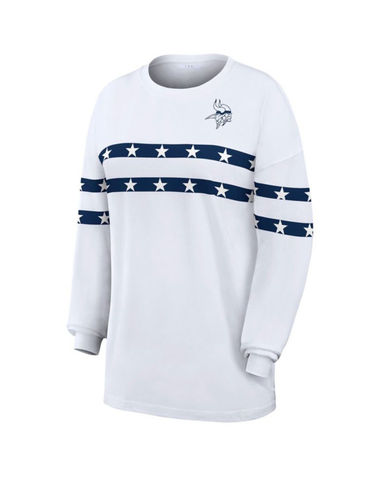 Women's White Minnesota Vikings Americana Stripe Long Sleeve T-Shirt