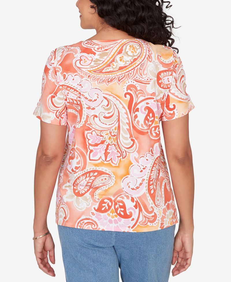 Petite Paisley Beaded Neck Pleated Top