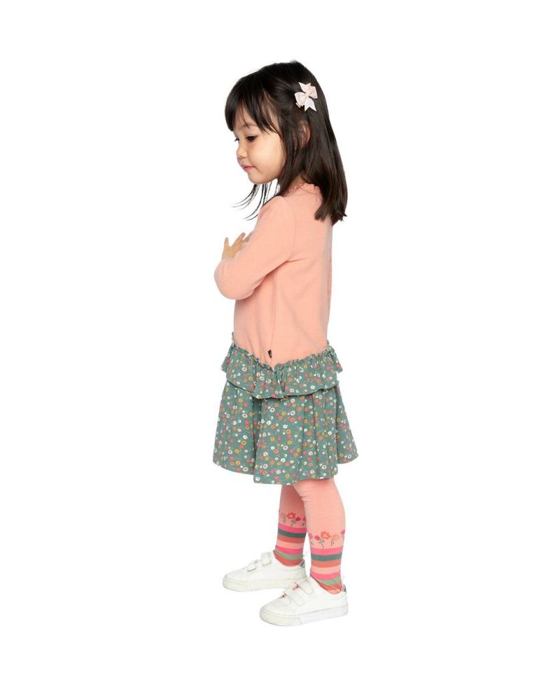 12M–24M Baby Girl Bi-Material Floral Print Dress