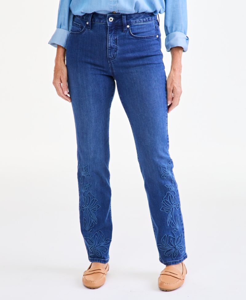 Petite High-Rise Straight-Leg Embroidered Jeans