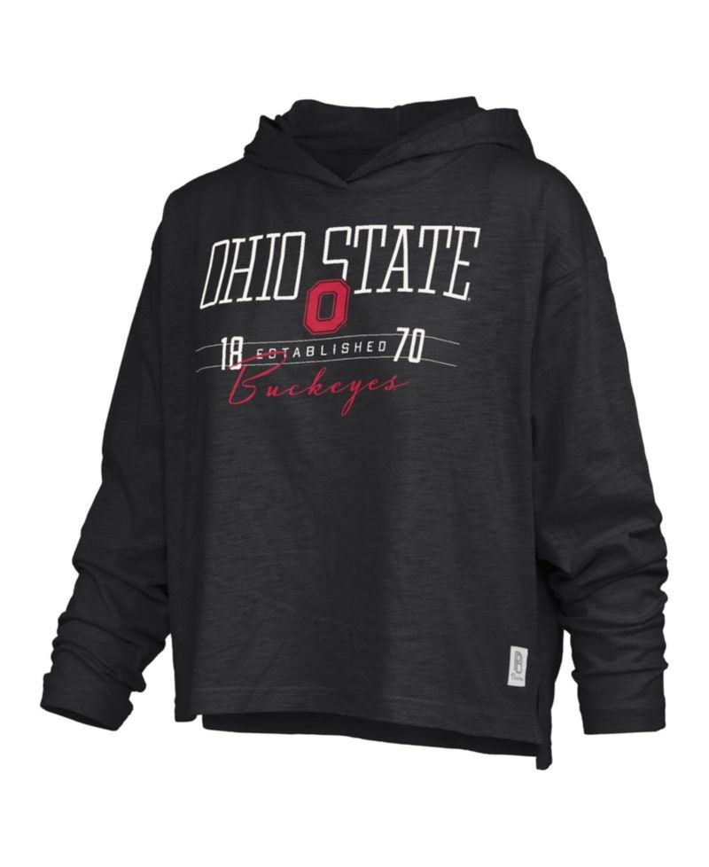 Women's Black Ohio State Buckeyes Castillo Slub Waist Length Long Sleeve Hoodie T-Shirt