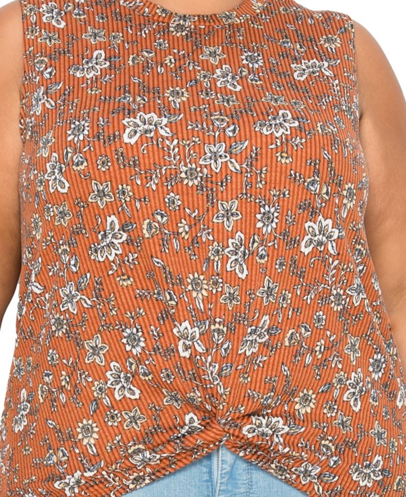 Plus Size Boho Floral Rib Twist Tank