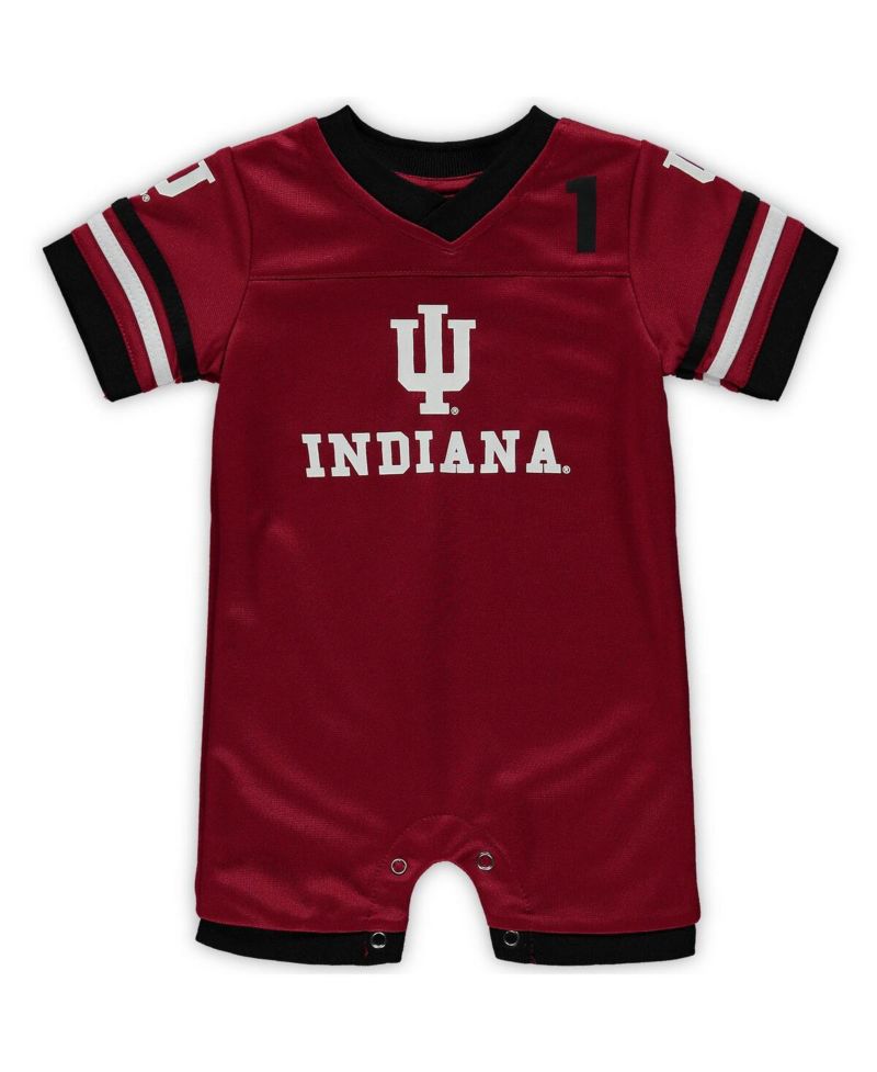 Newborn and Infant Boys and Girls Crimson Indiana Hoosiers Bumpo Football Logo Romper