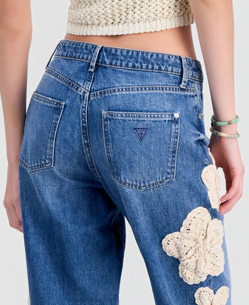 Women's Gaia High Rise Floral Crochet Straight-Leg Jeans