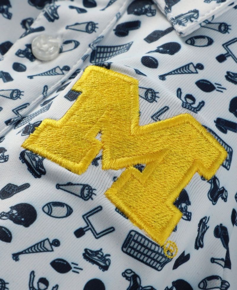 Baby Boys and Girls White Michigan Wolverines Tom Allover Print Performance Polo Bodysuit