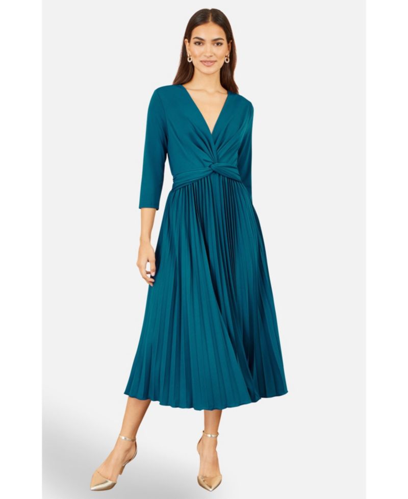 Women's Stretch Wrap Pleated Midi Dress