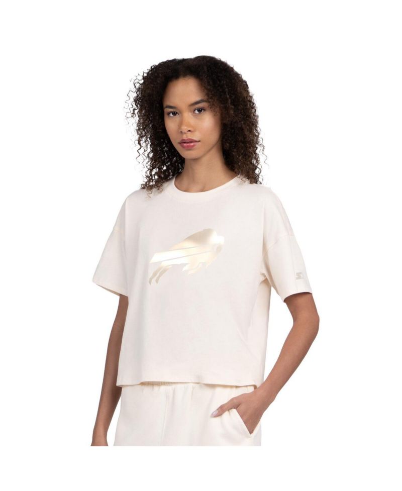 Women's Cream Buffalo Bills Pastel Travel Boxy Cropped T-Shirt