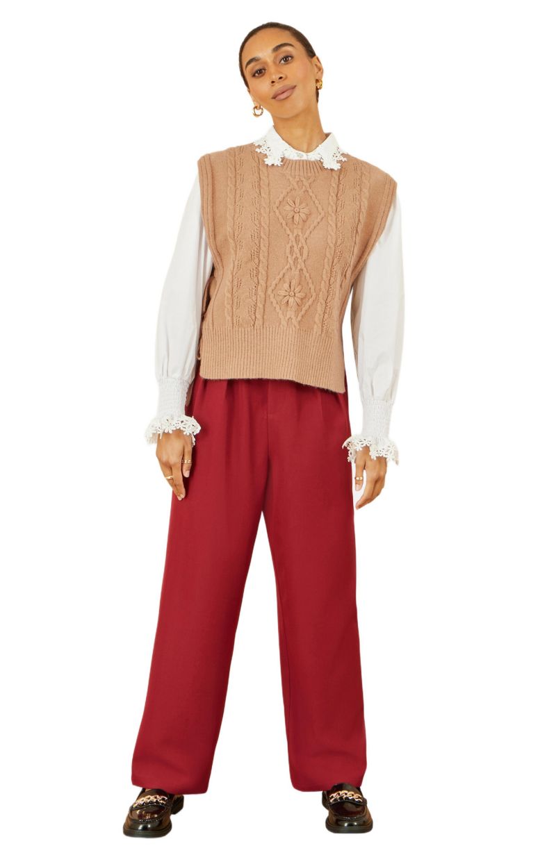 Women's Sweaters Floral Cable Knit Side Tie Pullover