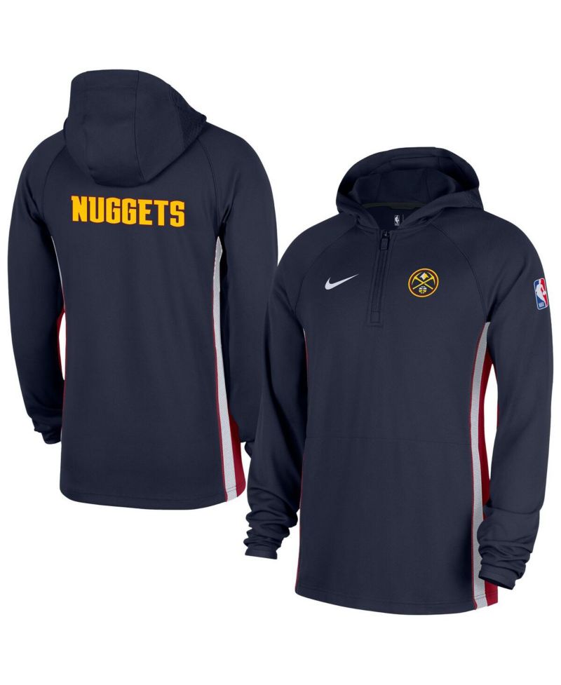 Men's Navy Denver Nuggets Authentic On Court Zone Quarter-Zip Dri-FIT Hoodie Jacket