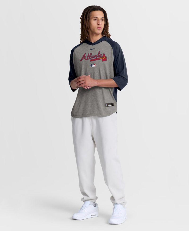 Men's Gray Atlanta Braves Authentic Collection Flux Dri-FIT Raglan 3/4-Sleeve Hooded T-Shirt