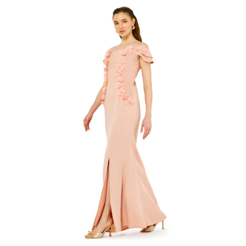 Women's Lace Cutout Floral Embellished Off-The-Shoulder Crepe Gown