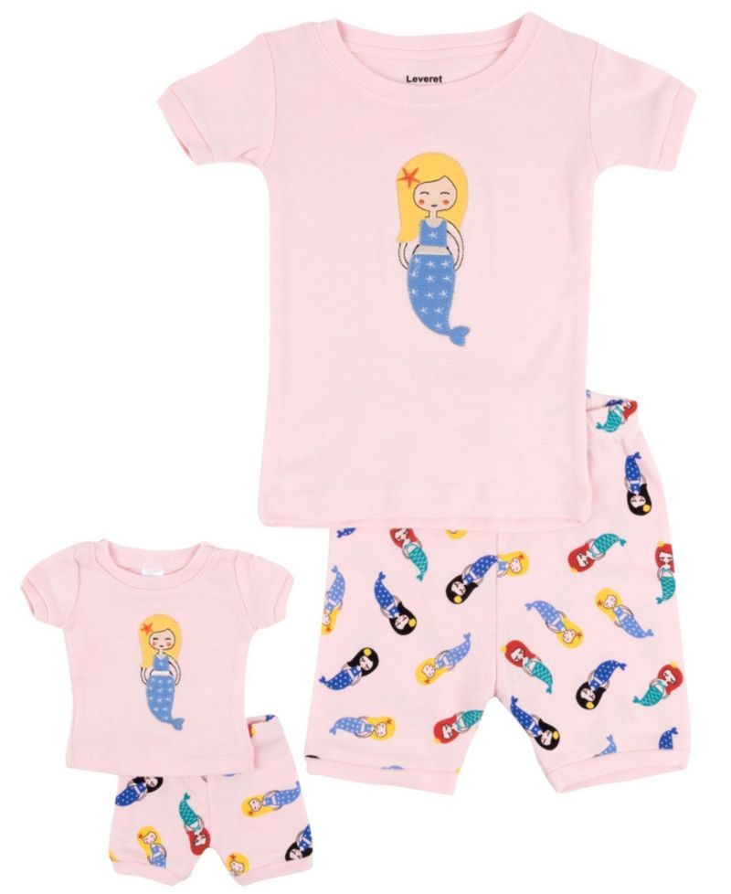 Big Girls Matching Doll Snug-Fit Cotton Short Sleeve Pajamas