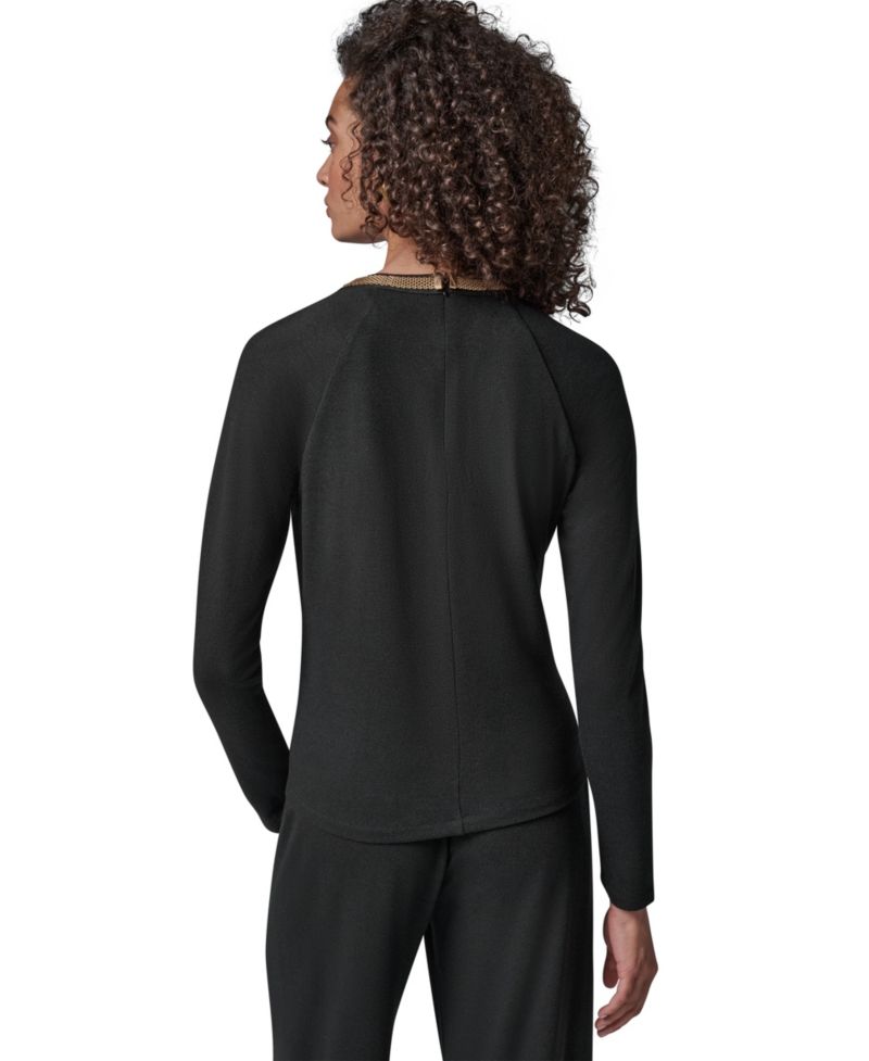Women's Necklace Detail Long-Raglan Sleeves Keyhole Cutout Pullover Sweater