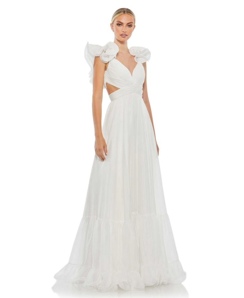 Women's Ruffle Tiered Cut-Out Chiffon Gown