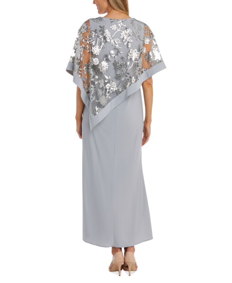 Women's Sequinned Floral-Lace-Poncho Gown