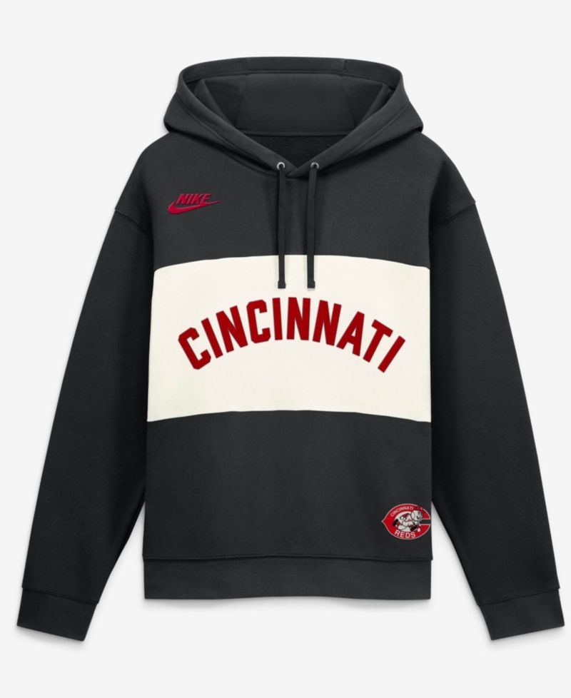 Men's Black Cincinnati Reds 1975 Cooperstown Collection Legacy Color-Block Hoodie