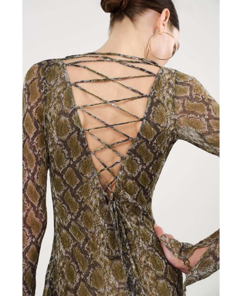 Women's Snake Print Ring Detail Long Sleeve Maxi Dress