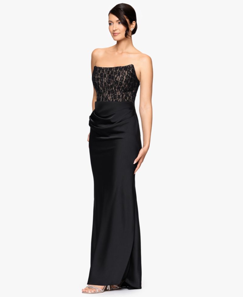 Petite Off-the-Shoulder Lace Ruched Gown