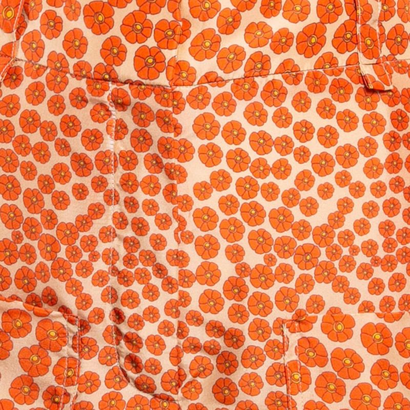 Women's Orange Ditsy Floral Print Silk Trousers