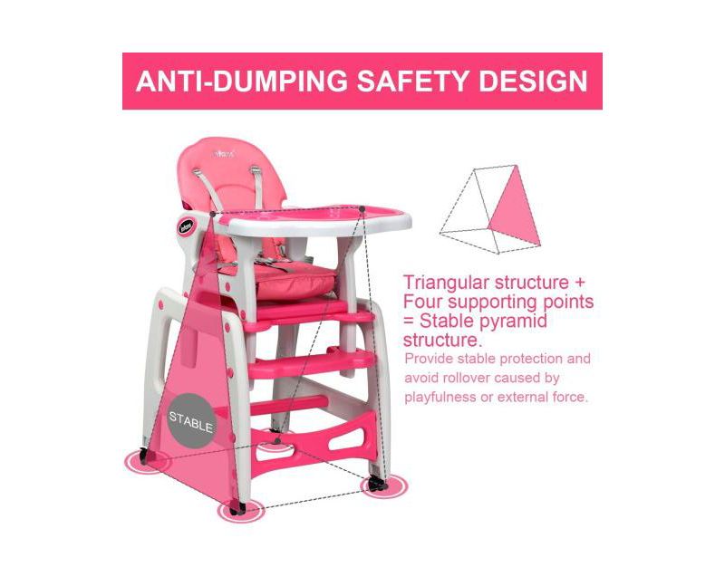 Girls 3-in-1 High Chair with Lockable Universal Wheels
