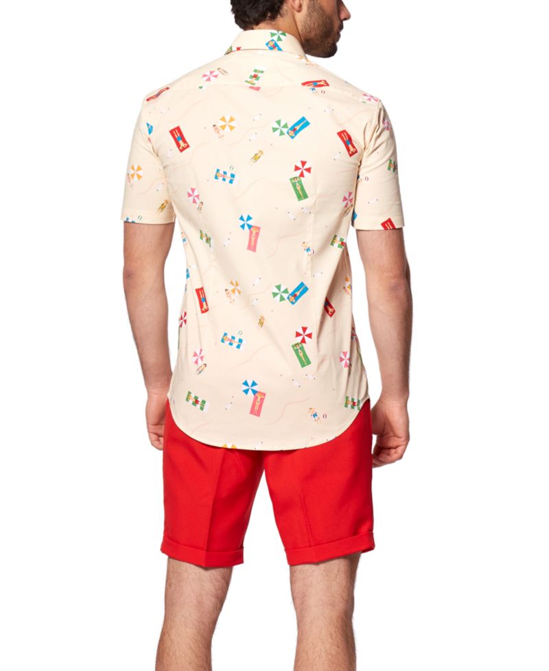 Big & Tall Beach Shirt - Short Sleeved Button Down Dress Shirt - Slim Fit - Beige